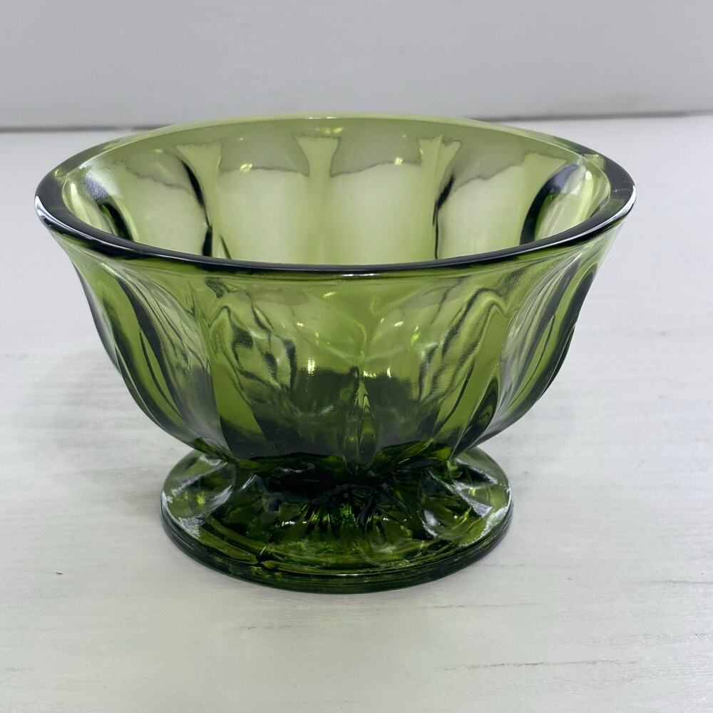 Vintage Anchor Hocking Fairfield Green Pedestal Bowl Avocado